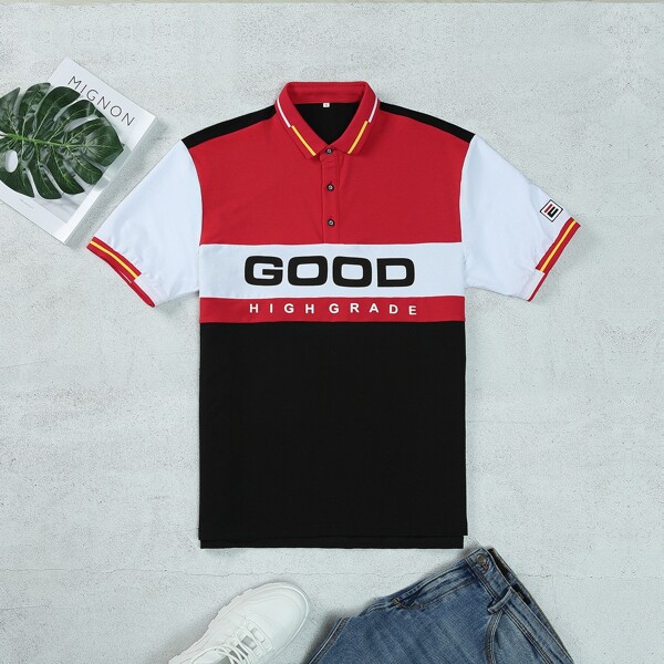 

Men Colorblock Letter Graphic Polo Shirt, Multicolor