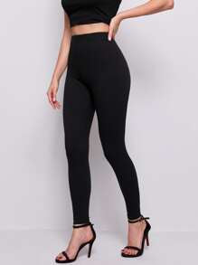 Mulvari Elastic Waist Solid Leggings - Black - View 1