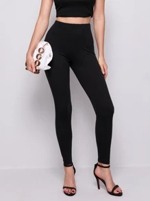 Mulvari Elastic Waist Solid Leggings - Black - View 4