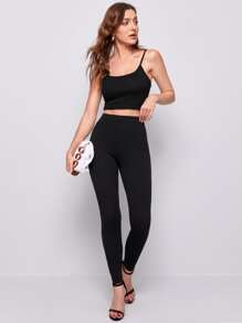 Mulvari Elastic Waist Solid Leggings - Black - View 5