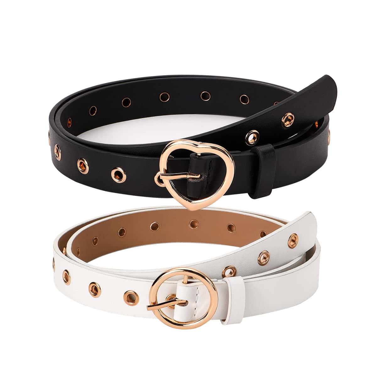 

2pcs Eyelet Decor Buckle Belt, Multicolor