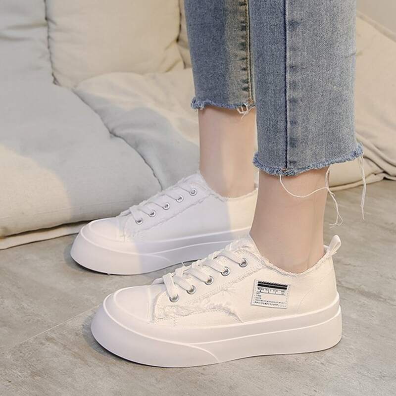 

Letter Patch Lace-up Canvas Sneakers, White