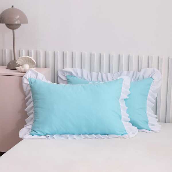 

1pair Ruffle Trim Pillowcase Without Filler, Blue