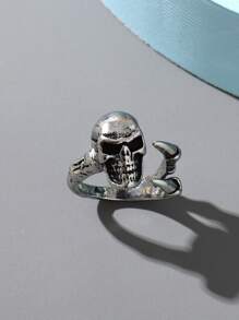 骷髏裝飾戒指 - 銀色 - 查看 1