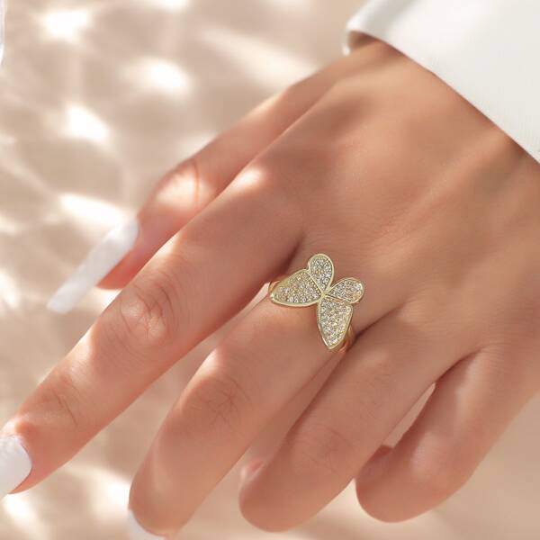 

Zircon Butterfly Decor Ring, Gold
