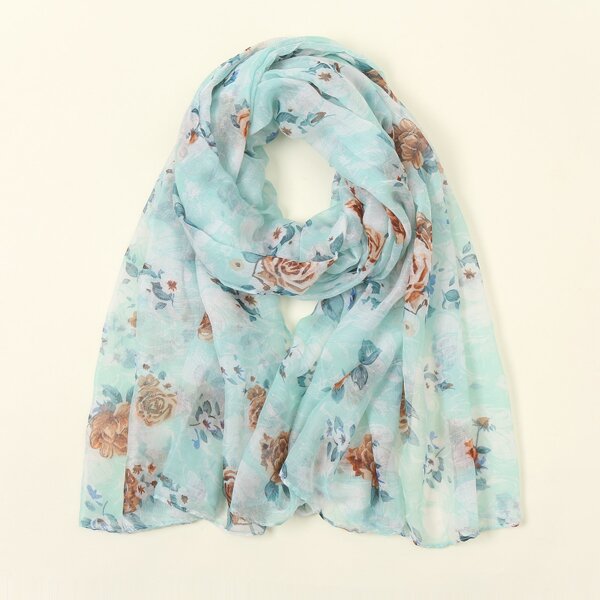 

Flower Print Scarf, Blue