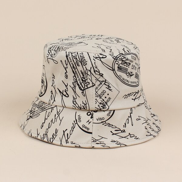 

Letter Graphic Bucket Hat, Beige