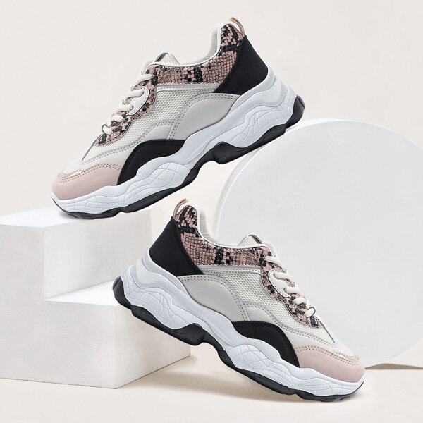 

Snakeskin Colorblock Mesh Panel Running Shoes, Multicolor