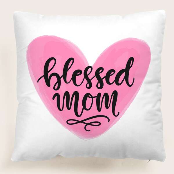 

Mother's Day Heart Print Cushion Cover Without Filler, Multicolor