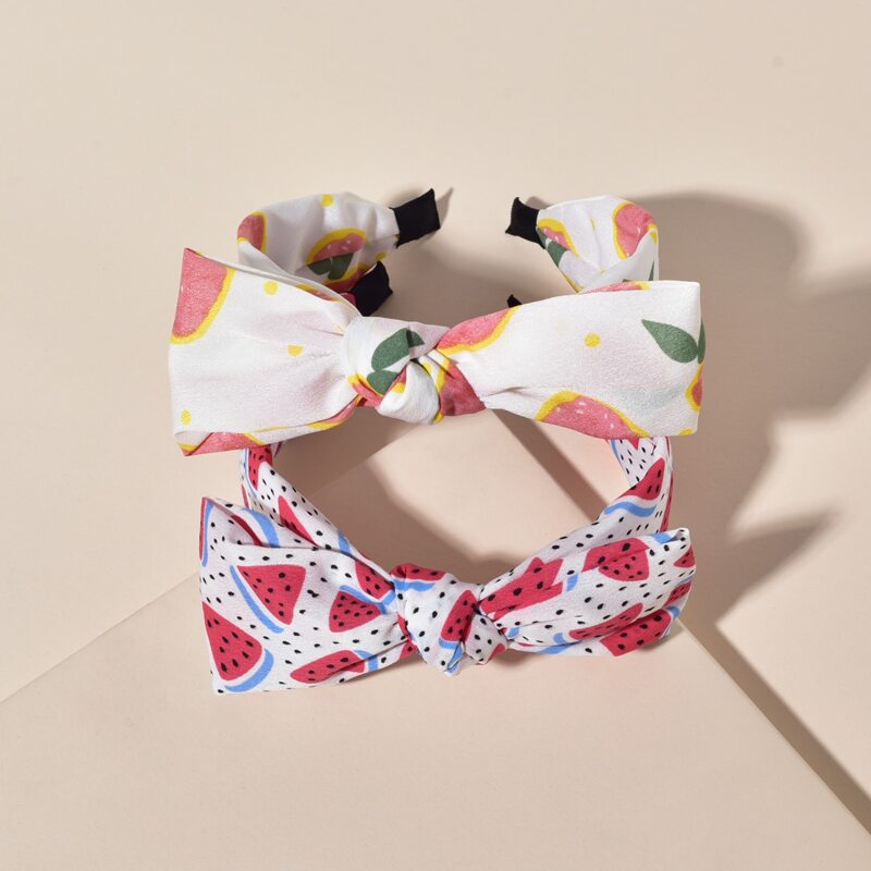 

2pcs Fruit Pattern Bow Decor Headband, Multicolor