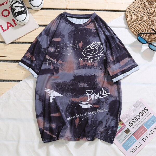 

Men Graffiti Print Crew Neck Tee, Multicolor