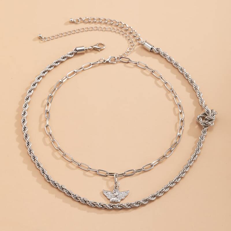 

2pcs Angel Decor Necklace, Silver