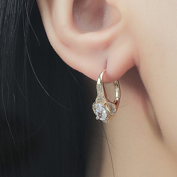 

Zircon Decor Hoop Earrings, Gold