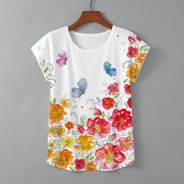 

Floral And Butterfly Print Tee, White