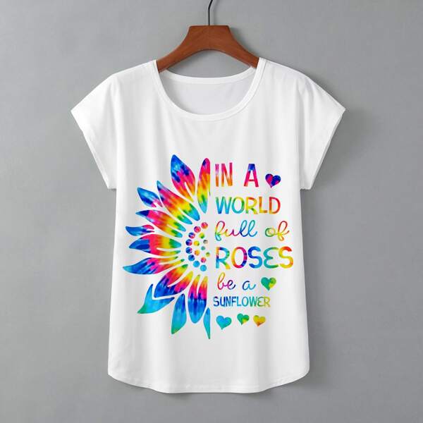

Slogan And Floral Print Tee, White