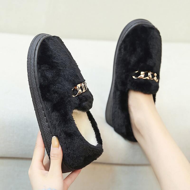 

Chain Decor Fluffy Flats, Black