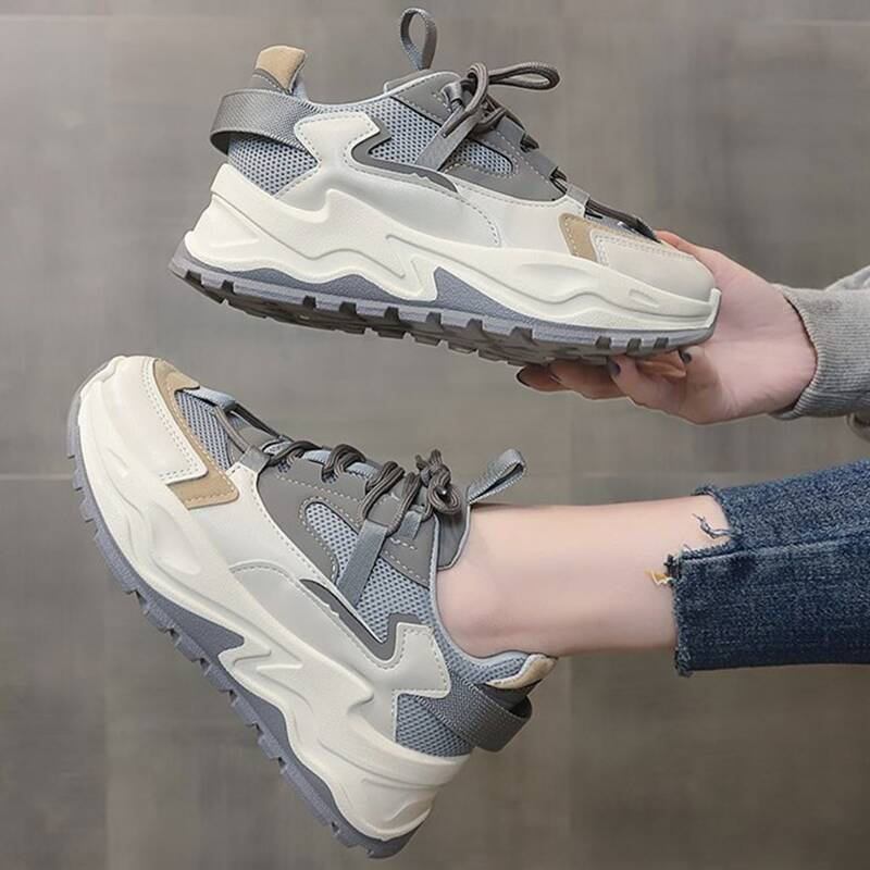 

Colorblock Lace-up Chunky Sneakers, Grey