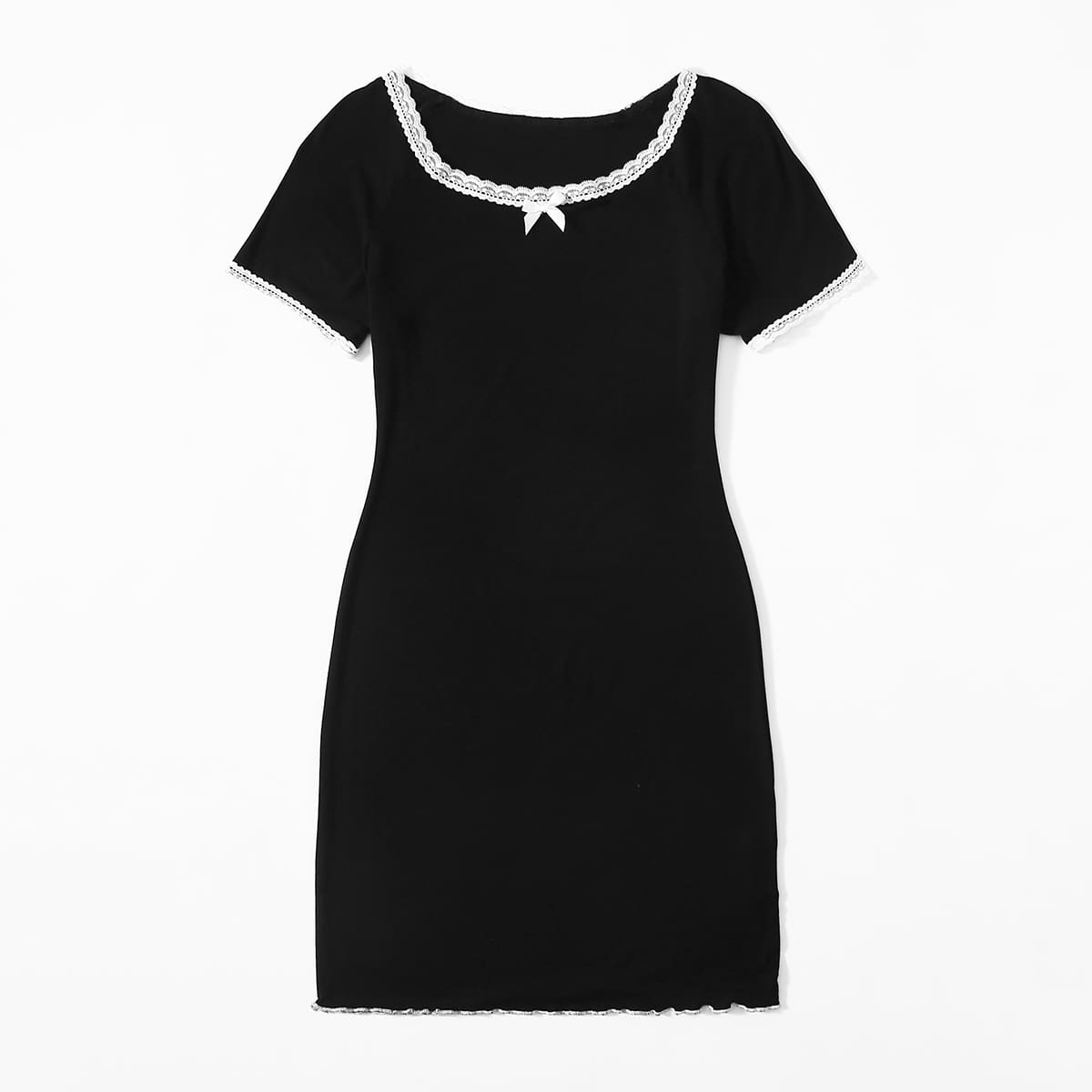 

Lace Trim Dress, Black