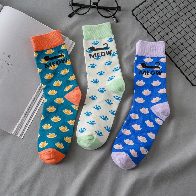 

3pairs Claw Pattern Crew Socks, Multicolor