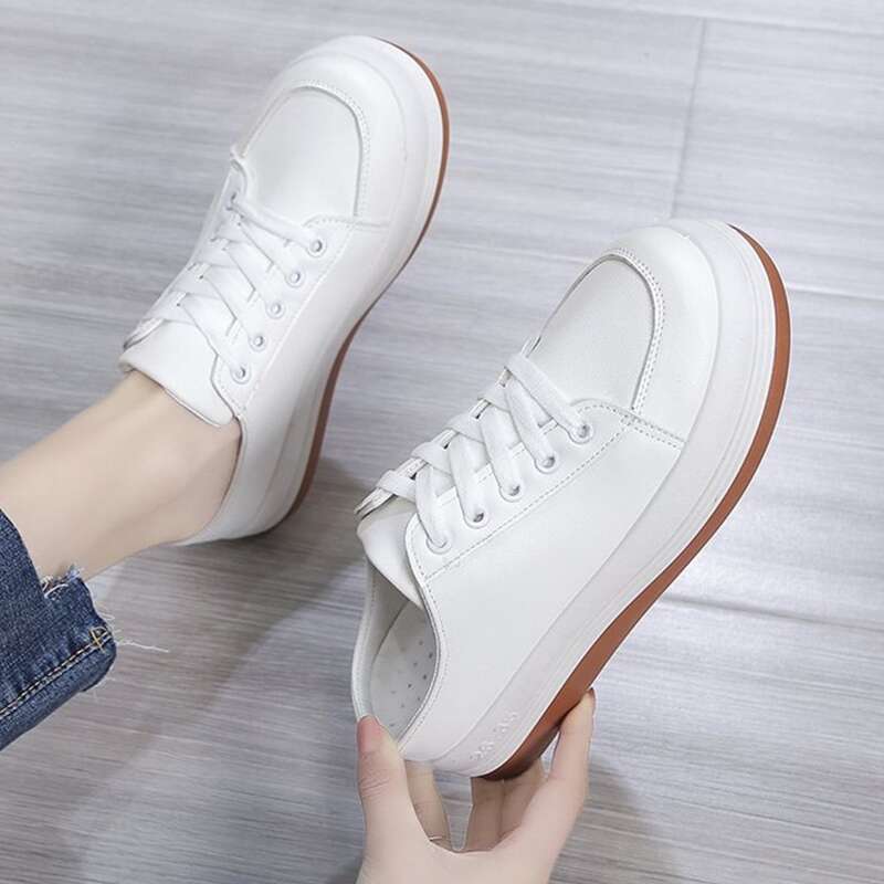 

Solid Lace-up Sneaker Mules, White