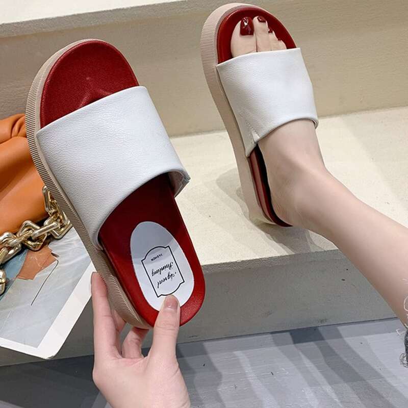 

Solid Wide Band Flatform Slide Sandals, White