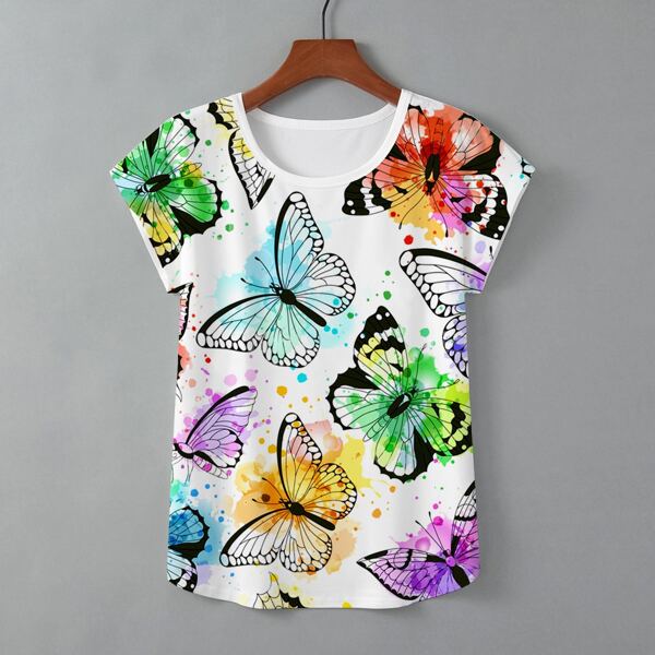 

Butterfly And Splatter Print Tee, Multicolor