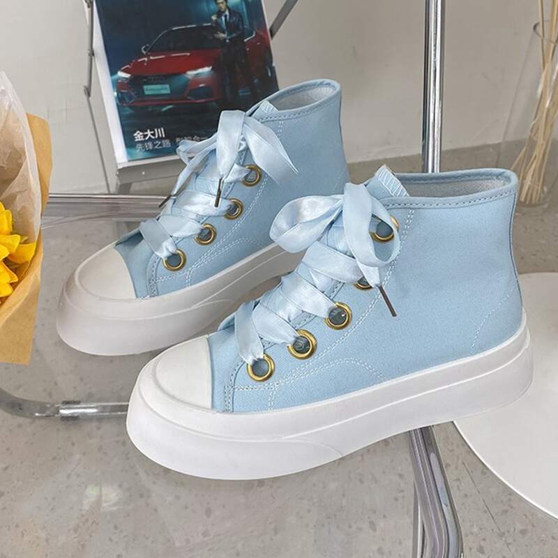 

Solid Lace-up High Top Canvas Sneakers, Blue