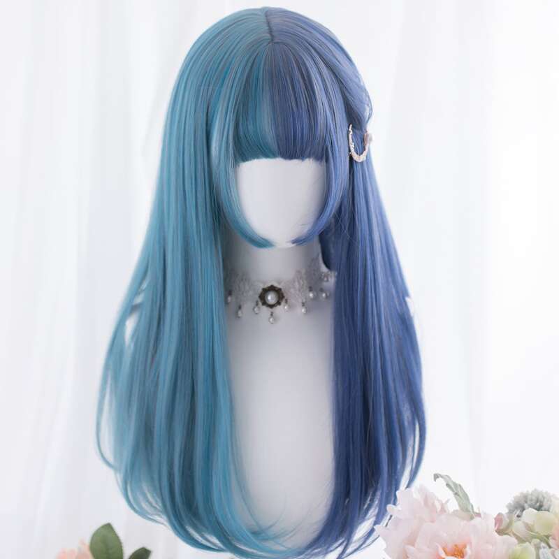 

Colorblock Natural Long Wig With Bangs, Multicolor