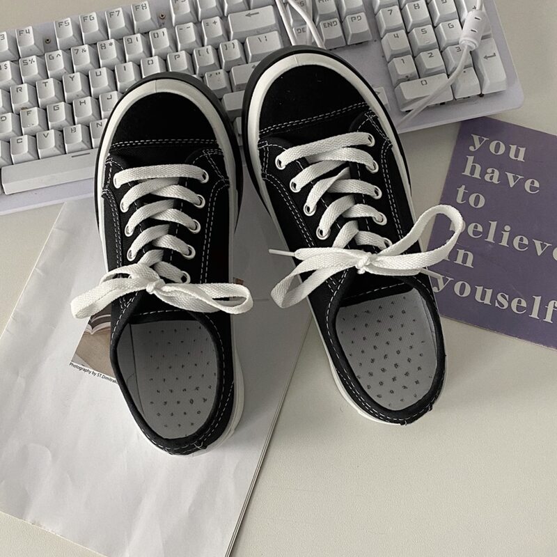 

Lace-up Front Canvas Sneakers, Black