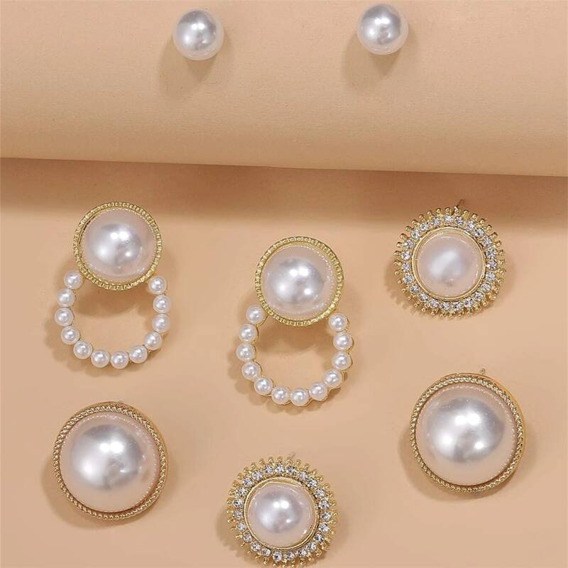 

4pairs Faux Pearl Stud Earrings, White