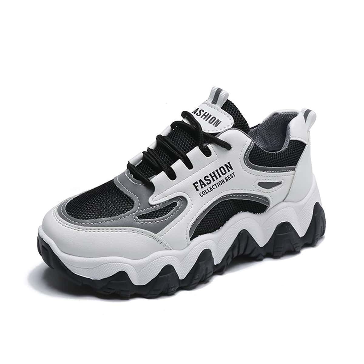

Colorblock Lace-up Mesh Sneakers, Black