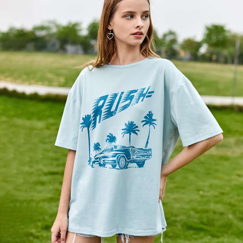 

Letter Car Graphic Tee, Cadet blue