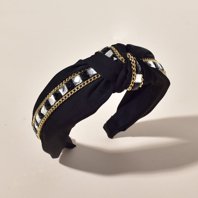 

Rhinestone & Chain Decor Headband, Black