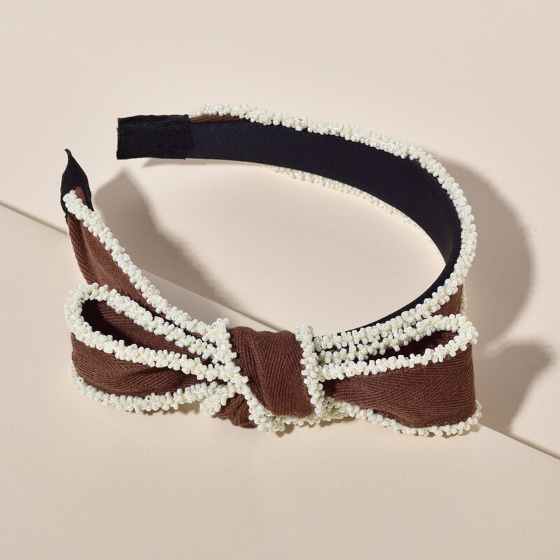 

Bow & Faux Pearl Decor Headband, Brown