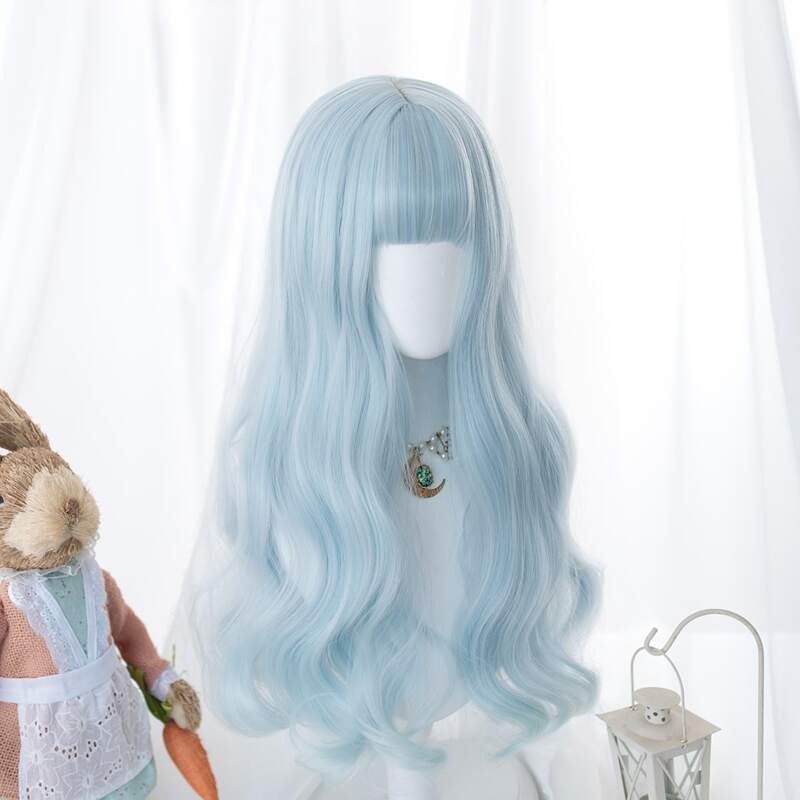 

Natural Long Wig With Bangs, Baby blue