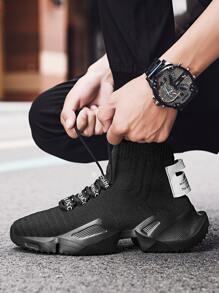 Men High Top Knit Chunky Sneakers - Black - View 2