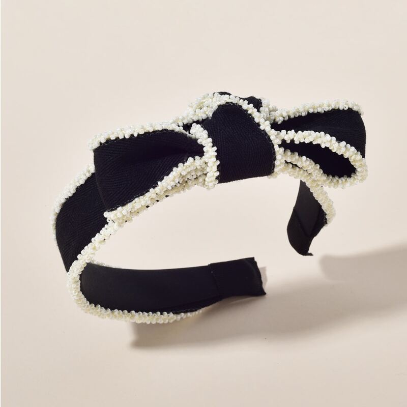 

Bow & Faux Pearl Decor Headband, Black