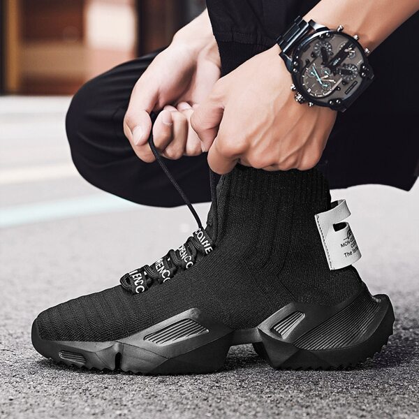 

Men High Top Knit Chunky Sneakers, Black