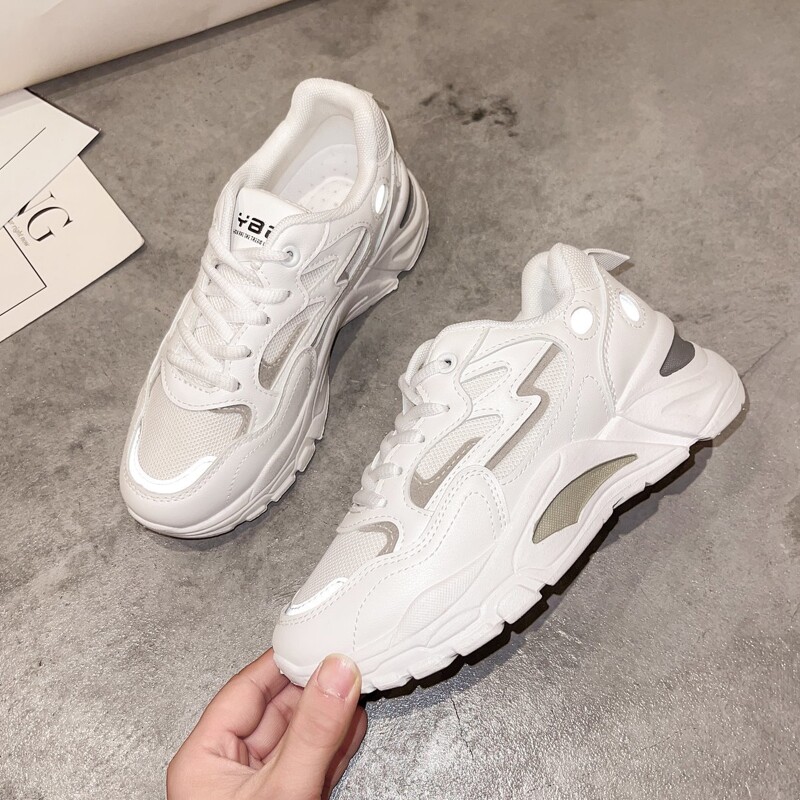 

Lace-up Mesh Chunky Sneakers, White