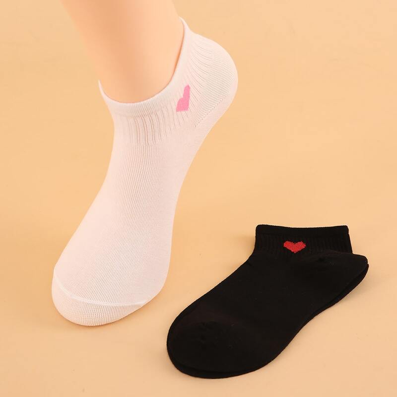 

2pairs Heart Ankle Socks, Black and white