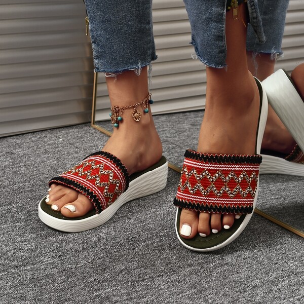 

Geo Graphic Braided Slides, Red