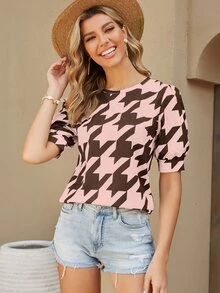 لباس علوي نمط نقش مسنن - متعدد الألوان - مشاهدة 5