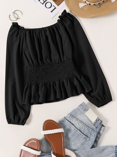 シール フリルトリム ペプラムブラウス