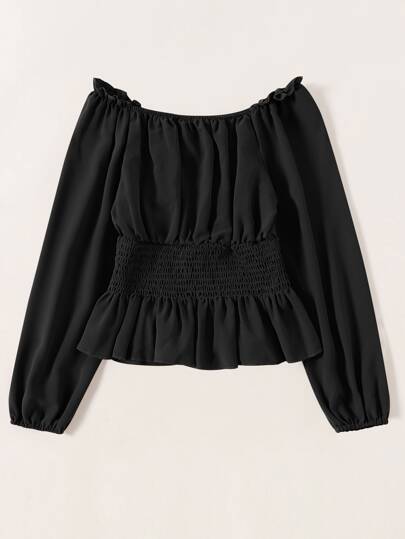シール フリルトリム ペプラムブラウス