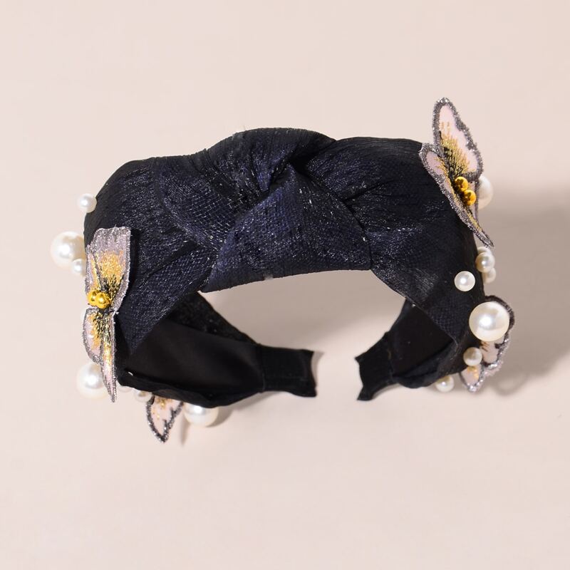 

Butterfly & Faux Pearl Headband, Black