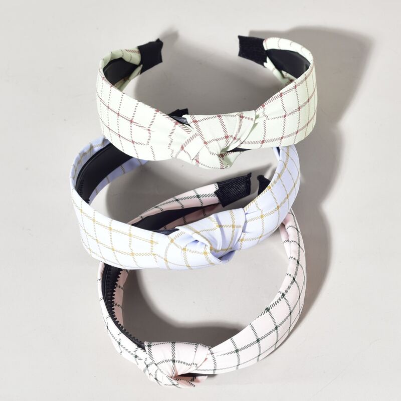 

3pcs Plaid Knot Headband, Multicolor