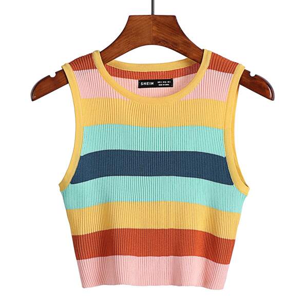 

Striped Crop Knit Top, Multicolor