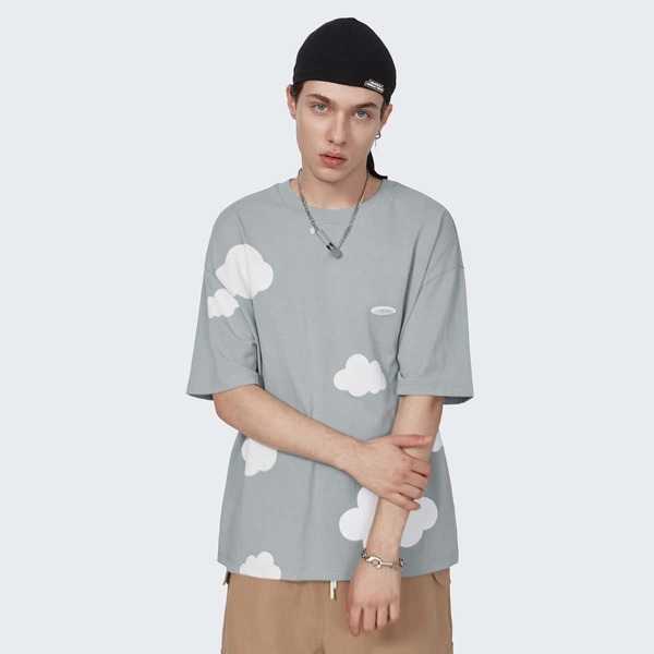 

Men Drop Shoulder Graphic Print Tee, Grey