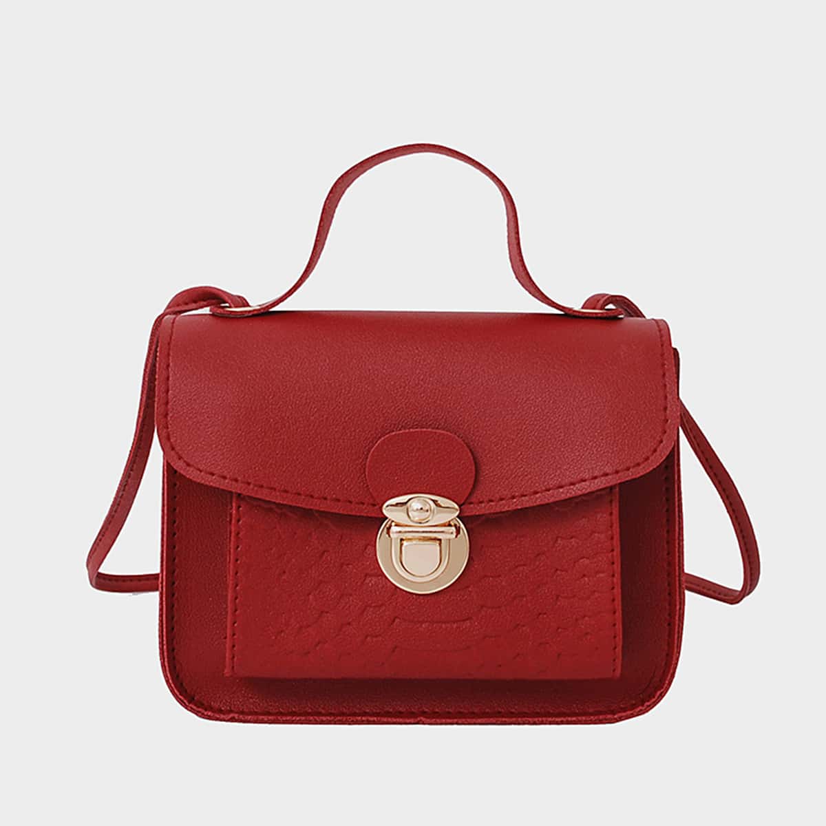 

Push Lock Flap Satchel Bag, Red