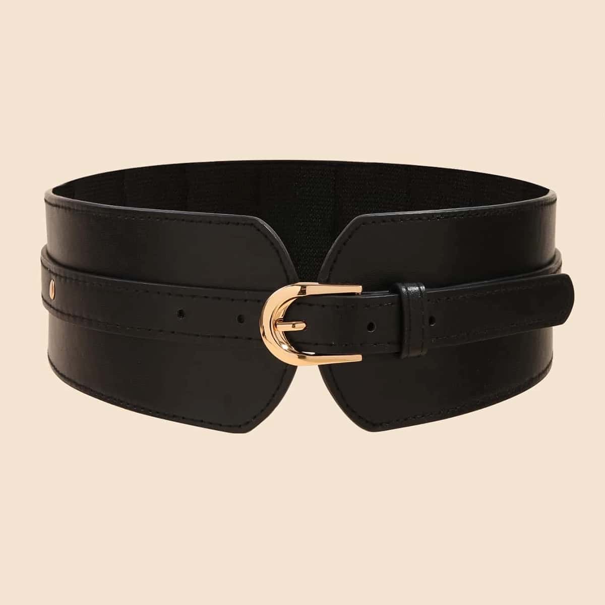 

Solid Buckle Wide Belt, Black